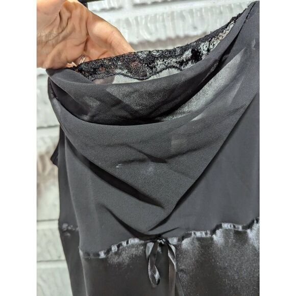 Delicates Women's Black Adjustable Strap Solid Draped Nightgown Nightie Large - Picture 2 of 7